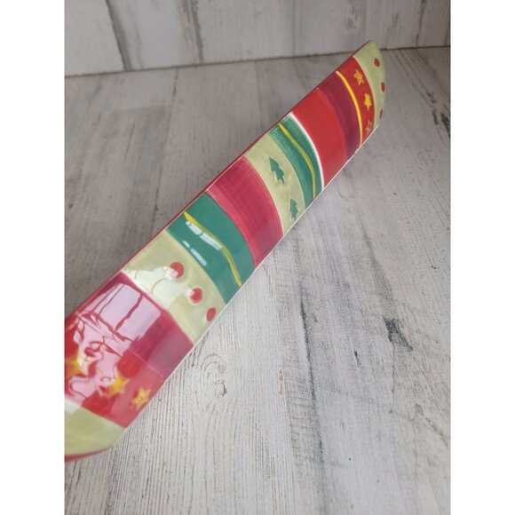 Tabletops Gallery winter Land Santa Claus reindeer ceramic bread tray - Picture 6 of 7